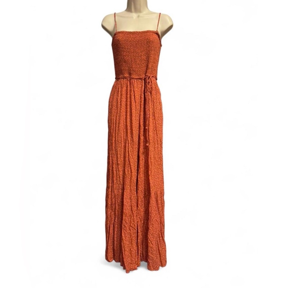 Free People Little Of Your Love Smocked Ditsy Floral Wide Leg Jumpsuit Viscose